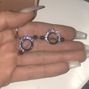 Silver CZ Circular Nipple Ring Shield